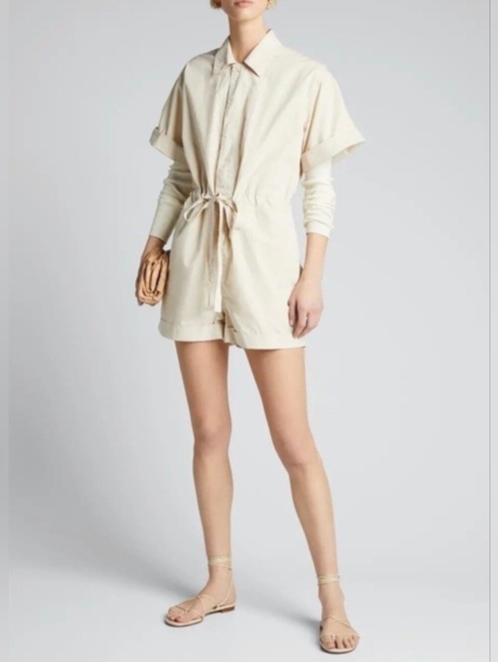 Trave Romper Playsuit Ellen Utility Bone Tie Waist Size L NEW